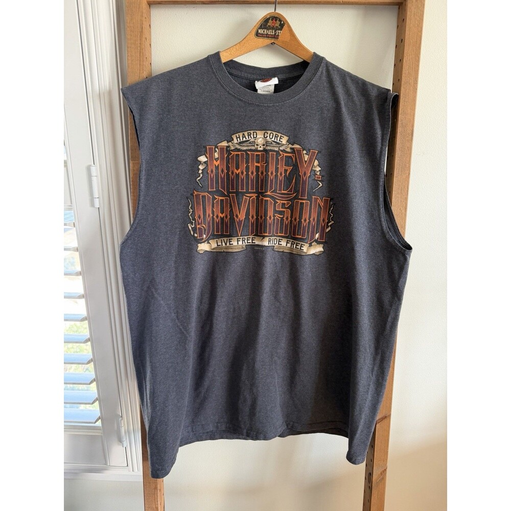 Harley Davidson Shirt Mens XL Gray Sleeveless Graphic Motorcycle "Hard Core"